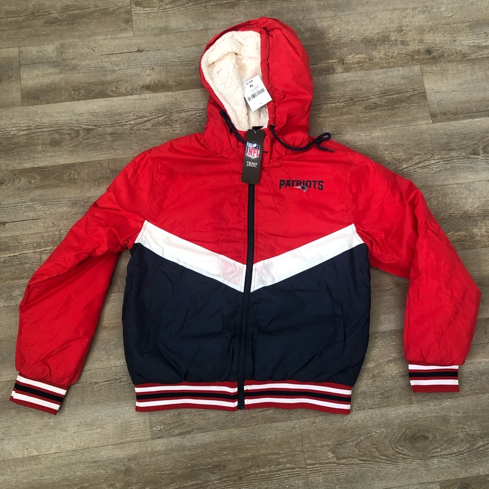 NFL New England Patriots Fleece Lined Hooded Jacket Red Blue Youth - Size Medium